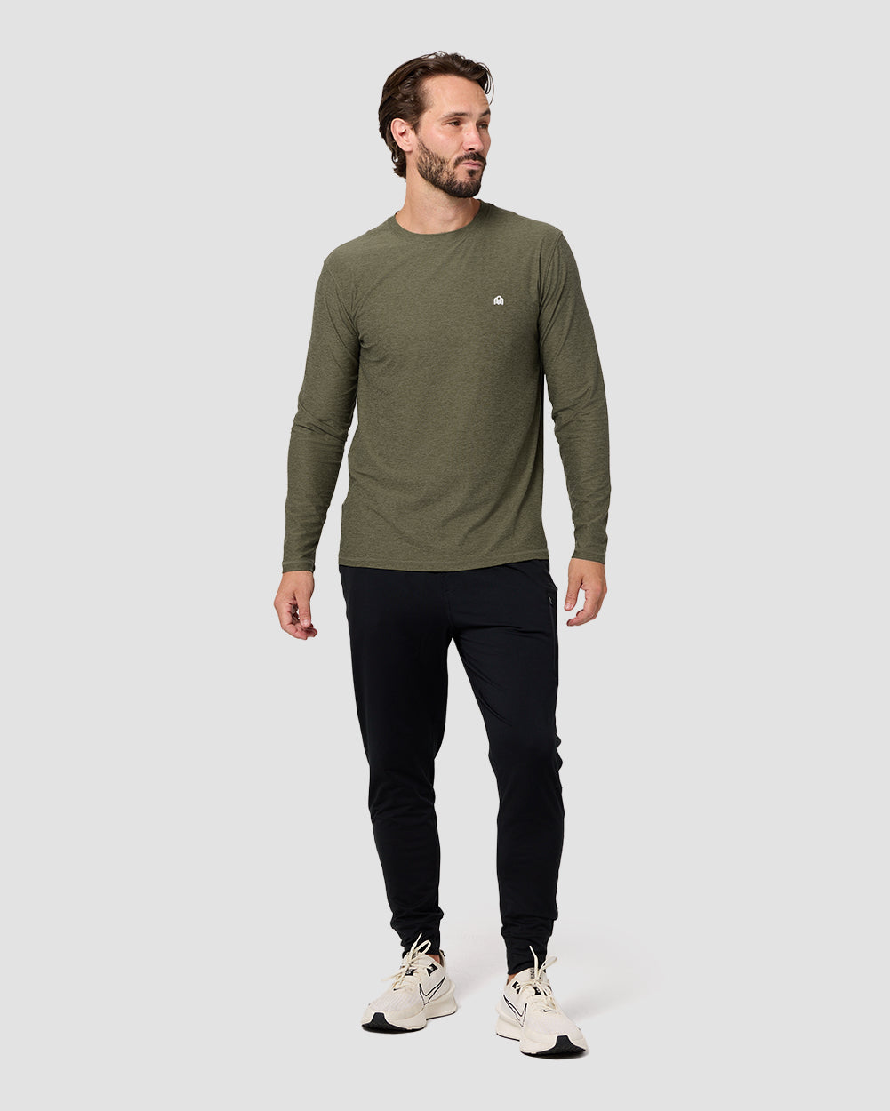 Long Sleeve Active Tee - Branded-Olive Green-Regular-Full--Model---L