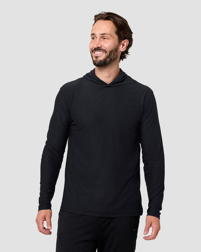 Long Sleeve Hooded Active Tee - Non-Branded-Black-Regular-Front--Model---L