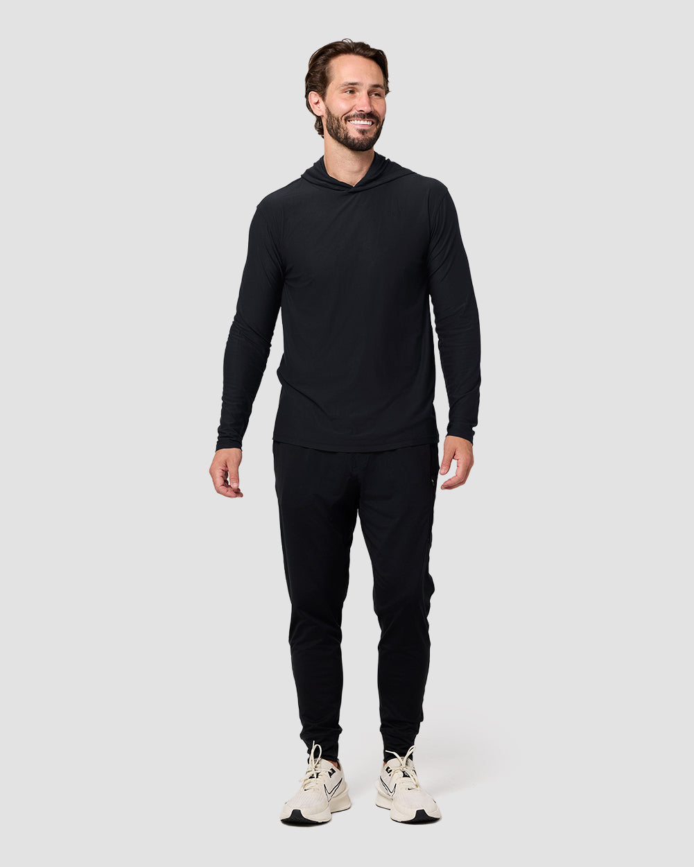 Long Sleeve Hooded Active Tee - Non-Branded-Black-Regular-Full--Model---L