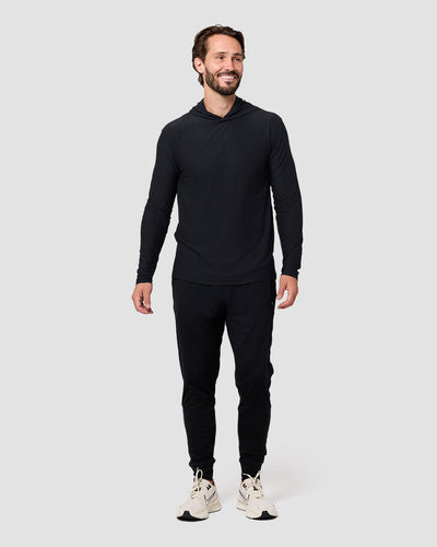 Long Sleeve Hooded Active Tee - Non-Branded-Black-Regular-Full--Model---L