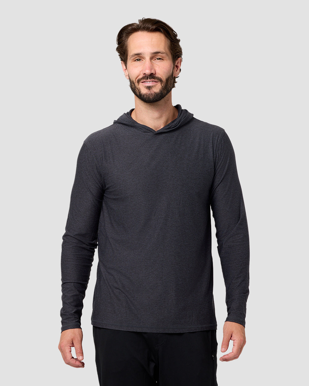 Long Sleeve Hooded Active Tee - Non-Branded-Charcoal-Regular-Front--Model---L