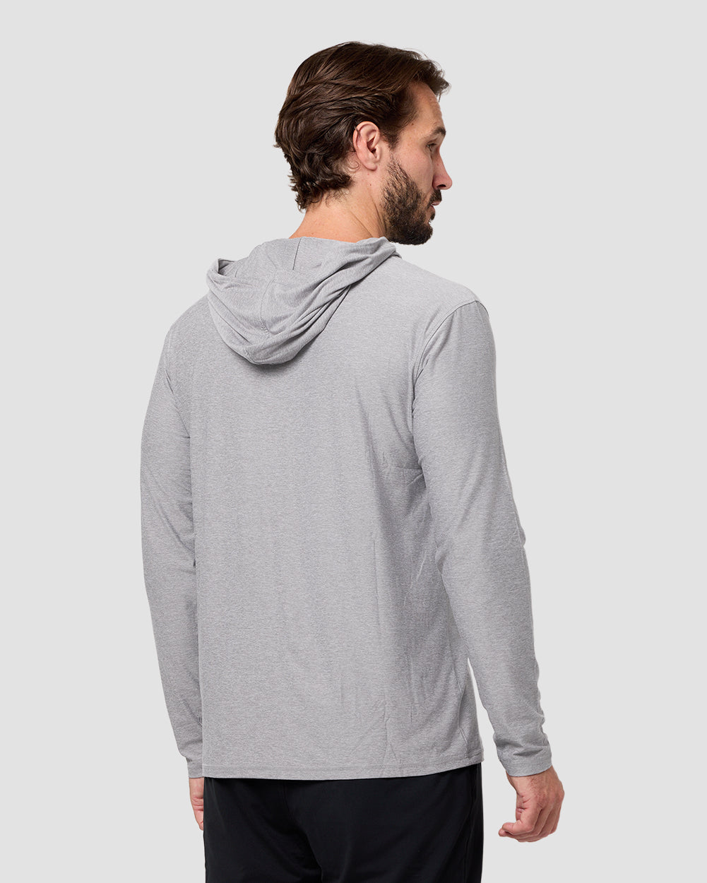 Long Sleeve Hooded Active Tee - Non-Branded-Grey-Regular-Back--Model---L