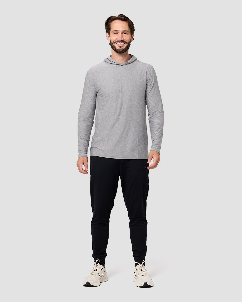 Long Sleeve Hooded Active Tee - Non-Branded-Grey-Regular-Full--Model---L