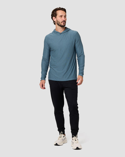 Long Sleeve Hooded Active Tee - Non-Branded-Indigo-Regular-Full--Model---L