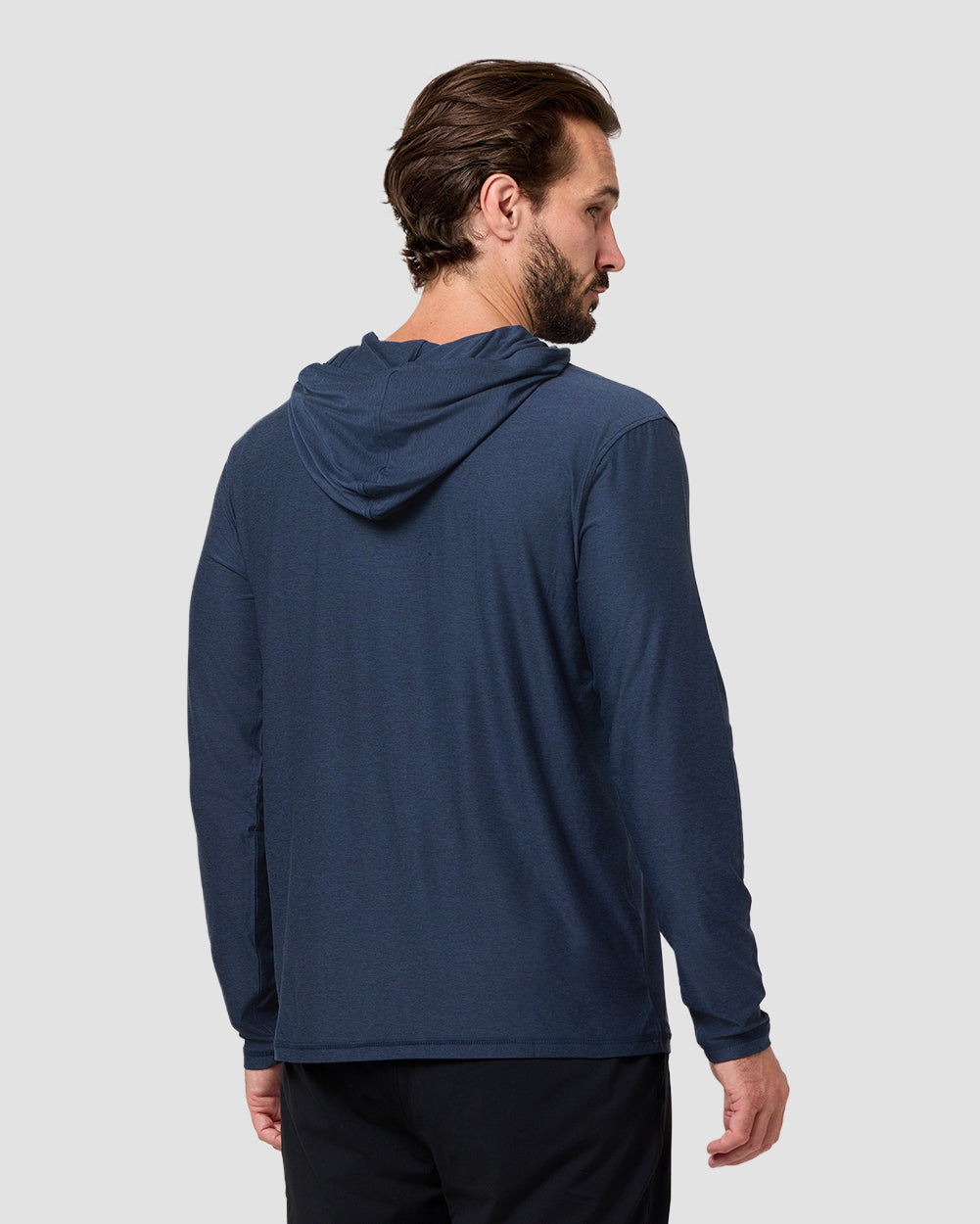 Long Sleeve Hooded Active Tee - Non-Branded-Navy-Regular-Back--Model---L