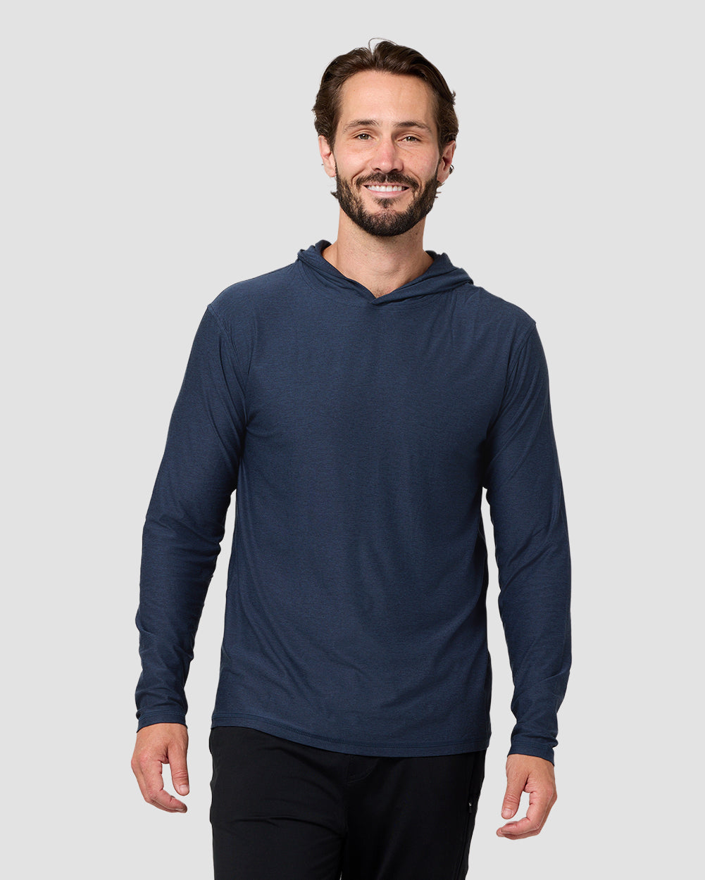 Long Sleeve Hooded Active Tee - Non-Branded-Navy-Regular-Front--Model---L
