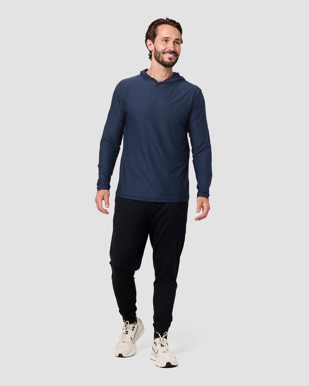 Long Sleeve Hooded Active Tee - Non-Branded-Navy-Regular-Full--Model---L