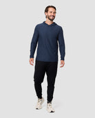 Long Sleeve Hooded Active Tee - Non-Branded-Navy-Regular-Full--Model---L
