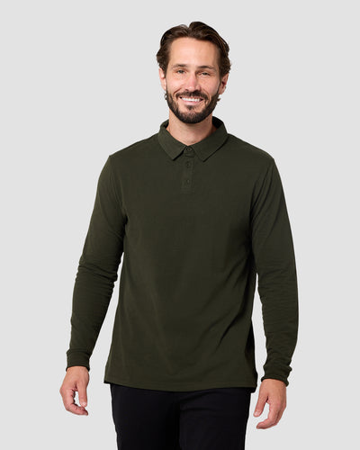 Long Sleeve Polo - Non-Branded-Midnight Olive-Reg-Regular-Front--Model---L