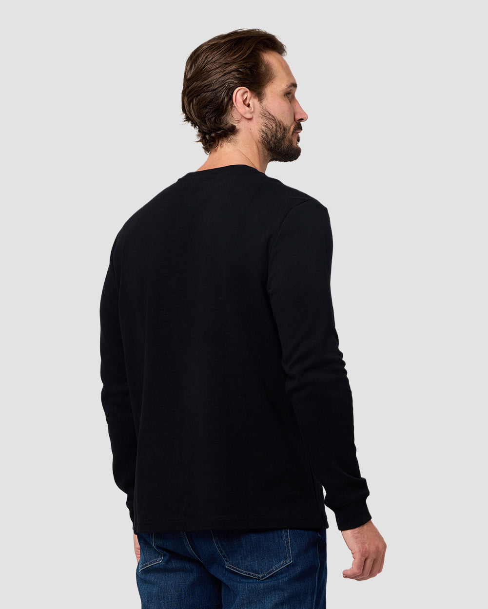Long Sleeve Waffle Knit Crew - Non-Branded-Black-Reg-Regular-Back--Model---L