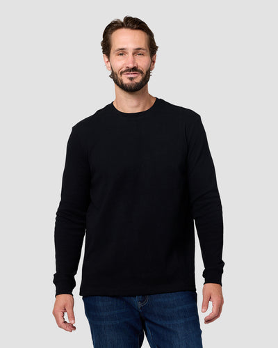 Long Sleeve Waffle Knit Crew - Non-Branded-Black-Reg-Regular-Front--Model---L