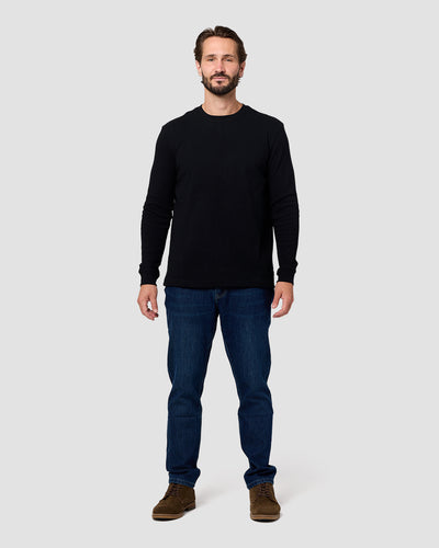 Long Sleeve Waffle Knit Crew - Non-Branded-Black-Reg-Regular-Full--Model---L