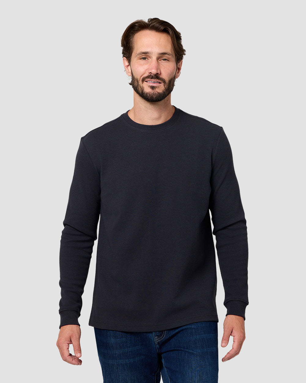 Long Sleeve Waffle Knit Crew - Non-Branded-Charcoal-Reg-Regular-Front--Model---L