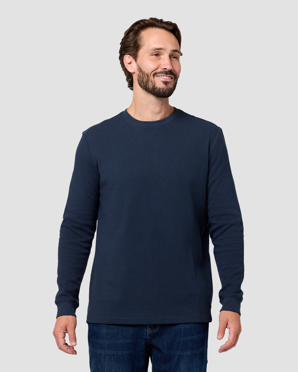 Long Sleeve Waffle Knit Crew - Non-Branded-Navy-Reg-Regular-Front--Model---L