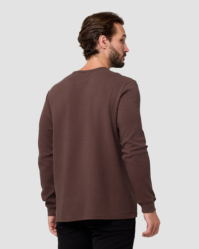 Long Sleeve Waffle Knit Henley-Brown-Regular-Back--Model---L
