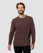 Long Sleeve Waffle Knit Henley-Brown-Regular-Front--Model---L