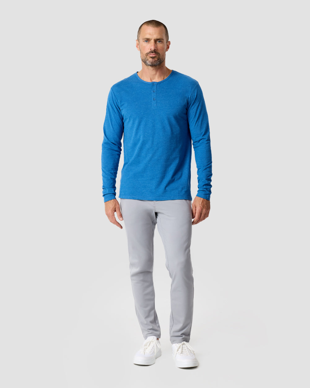 Long Sleeve Henley Tee - Non-Branded-Cool Blue-Regular-Full--Zac---L