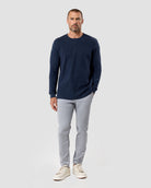Long Sleeve Waffle Knit Henley-Navy-Full--Model---M-Regular
