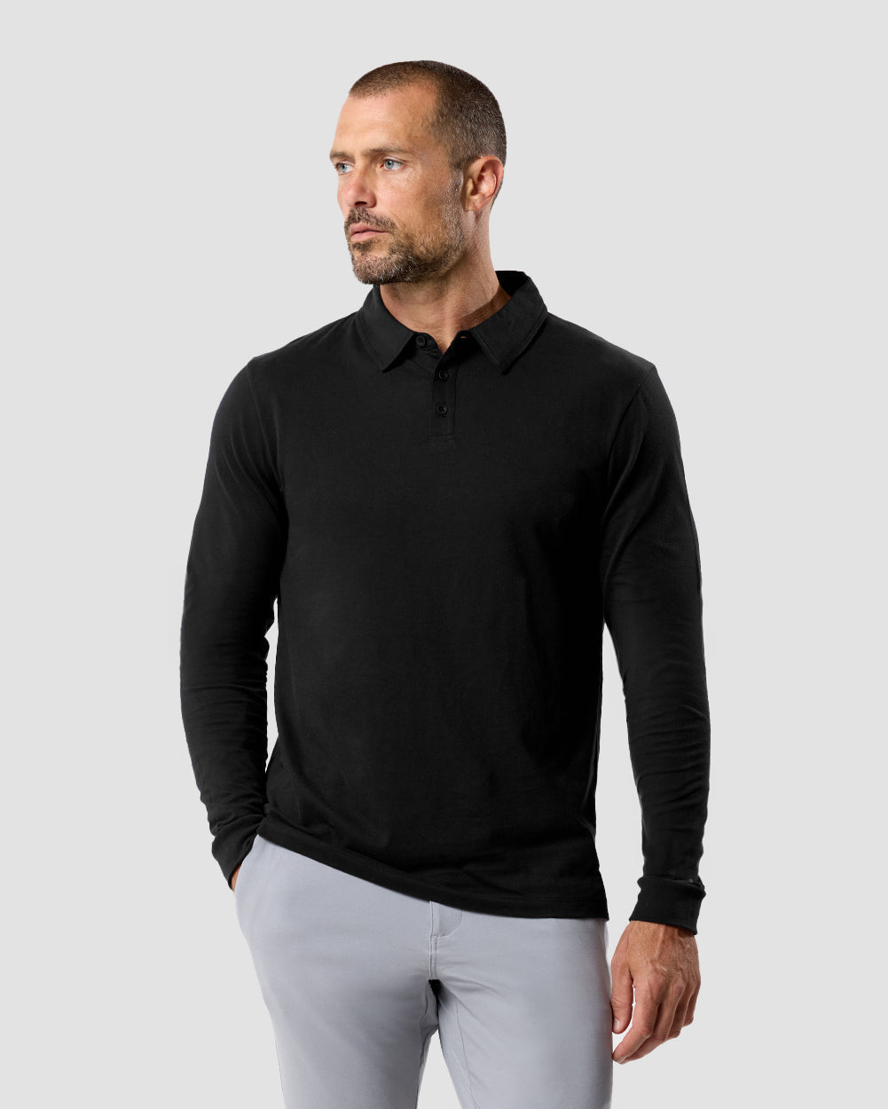 Long Sleeve Polo - Non-Branded-Black-Tall-Regular-Front--Zac---L