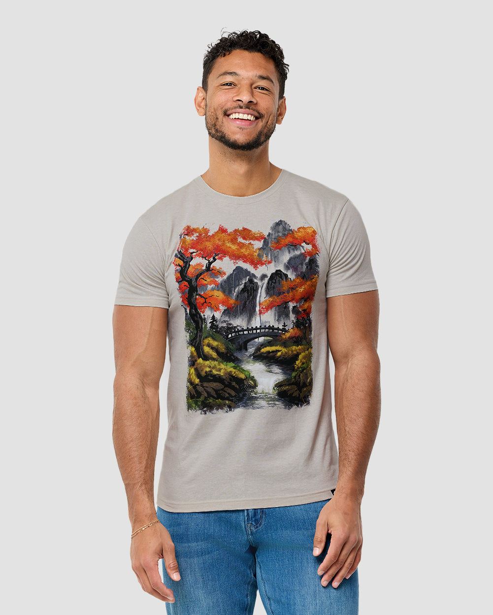 Misty Falls Tee-Ivory-Regular-Front--Model---L
