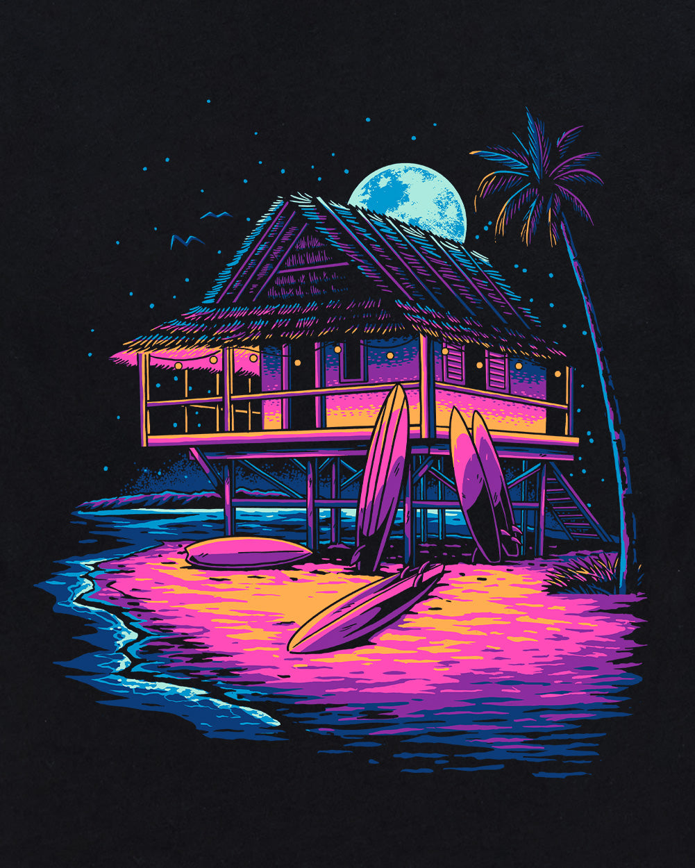 Moonlit Bungalow Tee-Black-Regular-Swatch--Model---L