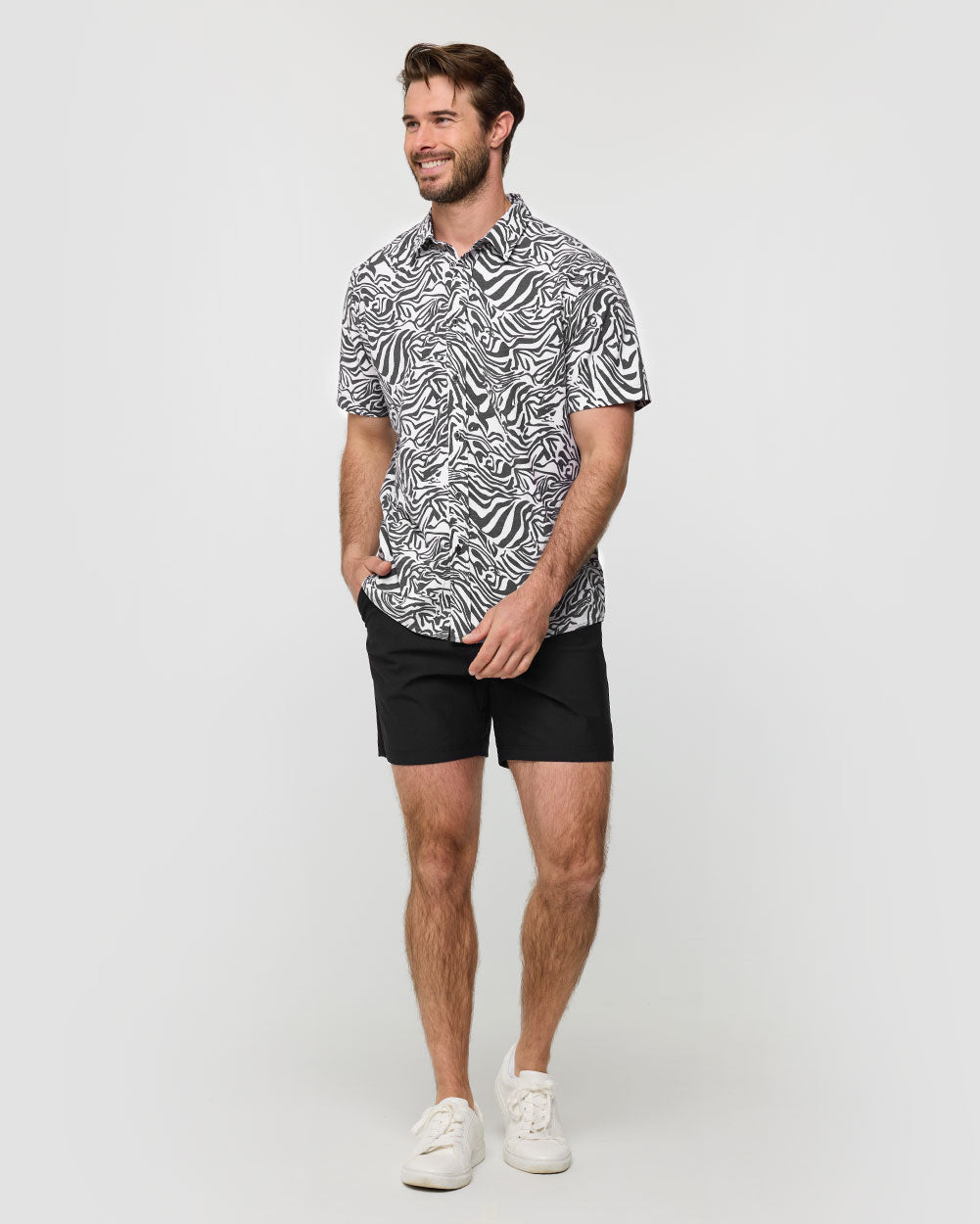 Relaxed Button Up - Non-Branded-Black Beige Animal-Regular-Full--Alex---M