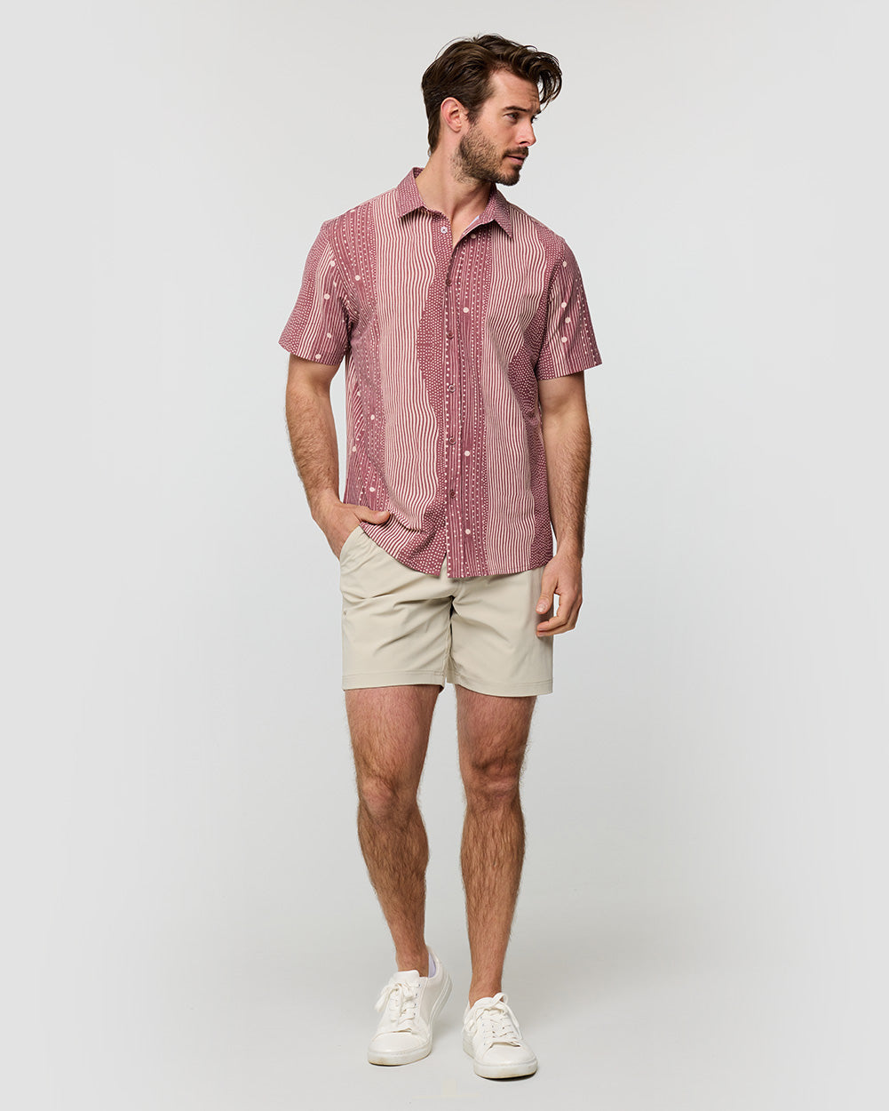 Relaxed Button Up - Non-Branded-Maroon Stripe Dot-Regular-Full--Alex---M