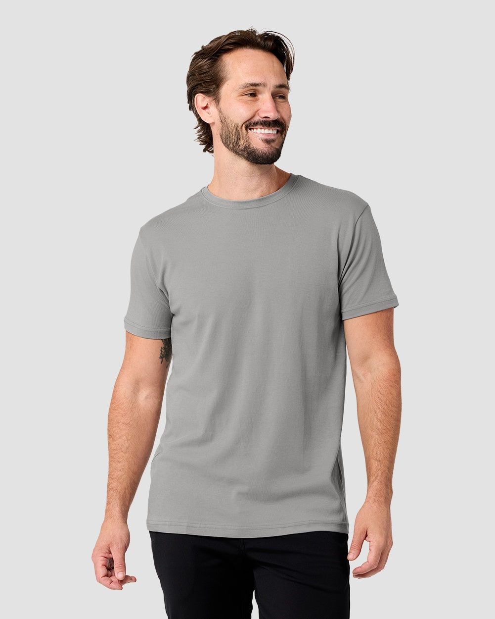 Pima Cotton Tee-Grey-Regular-Front--Model---L