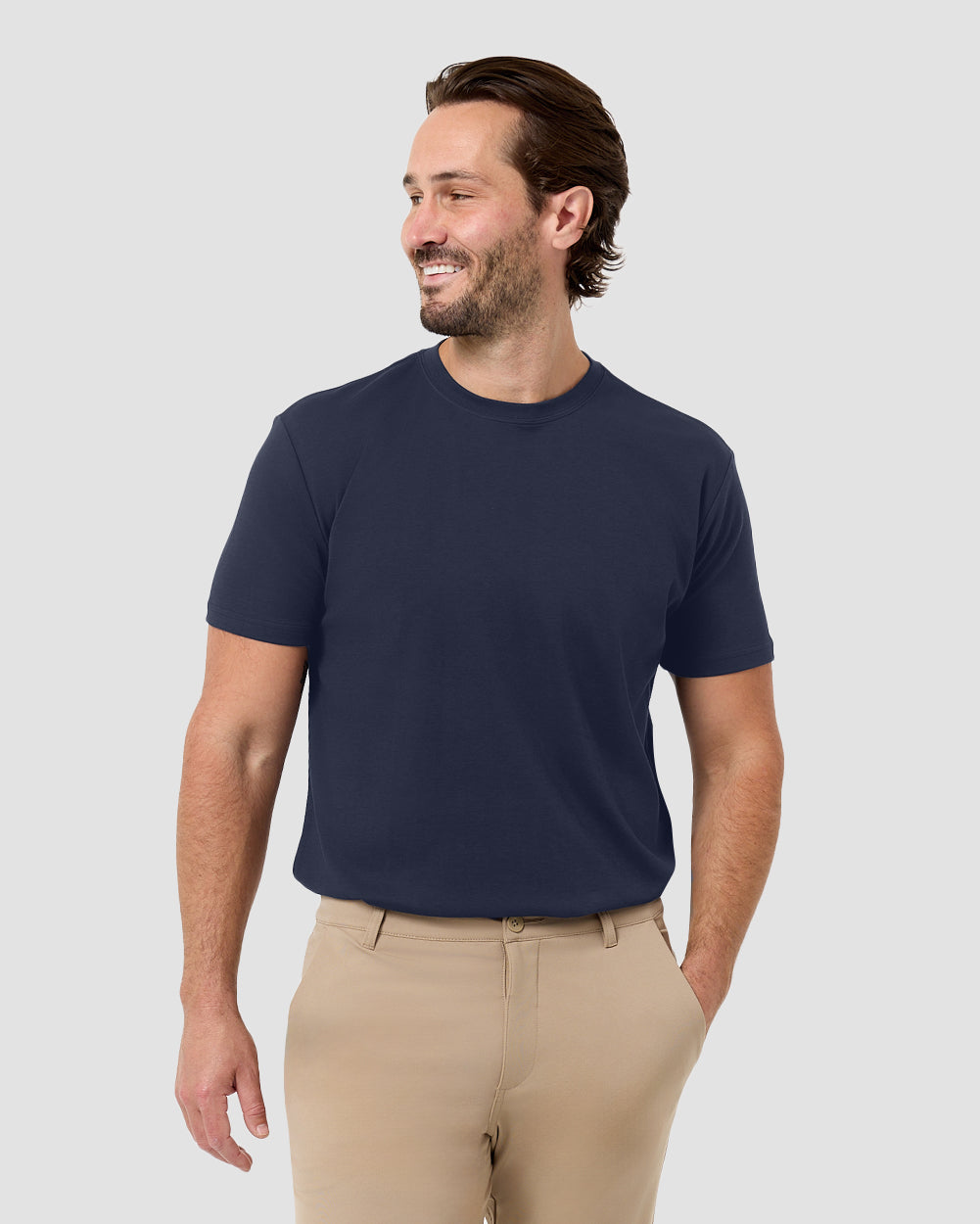 Pima Cotton Tee-Navy-Regular-Front2--Model---L