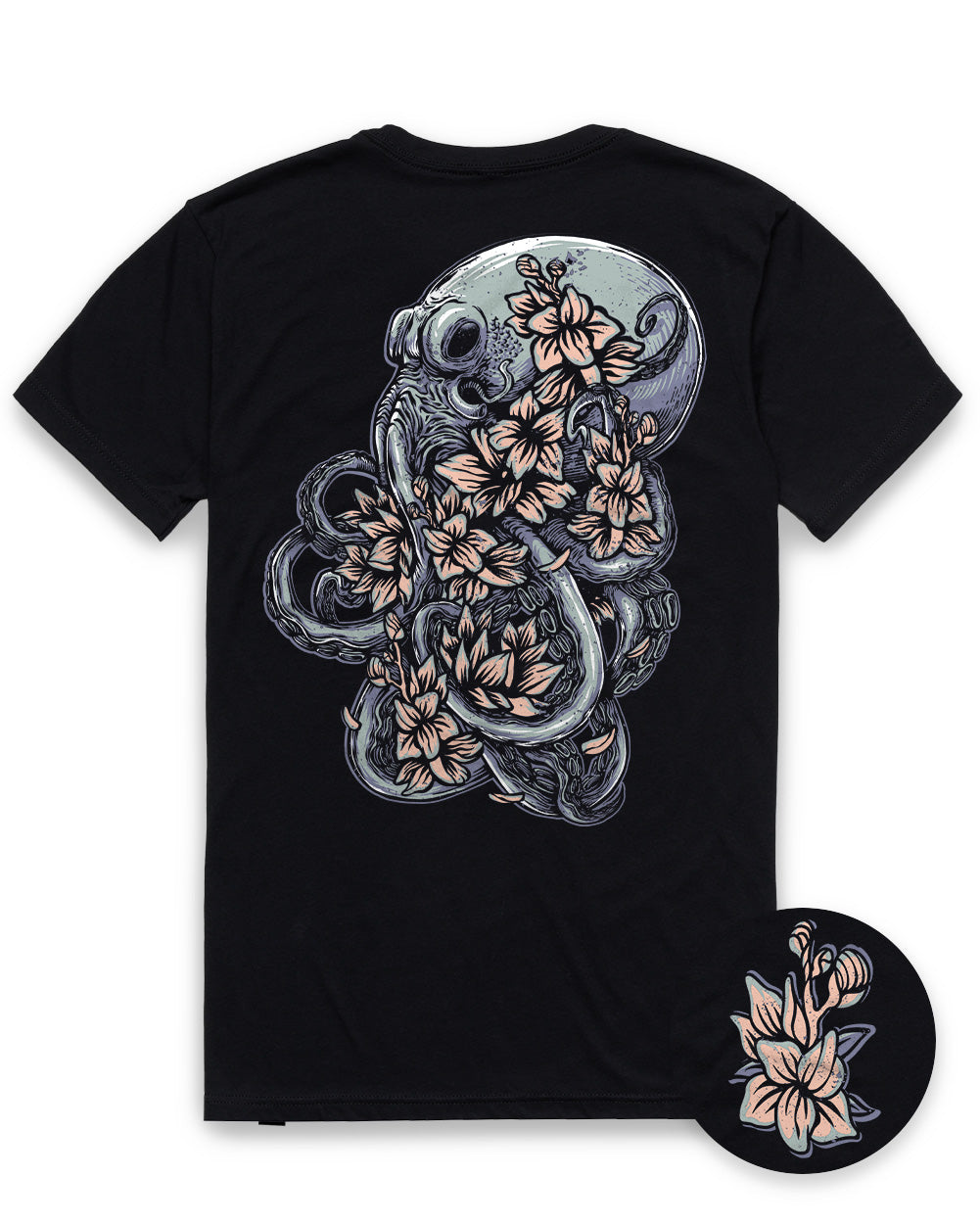 Sea Petals Tee-Black-Regular-Mock--Model---L