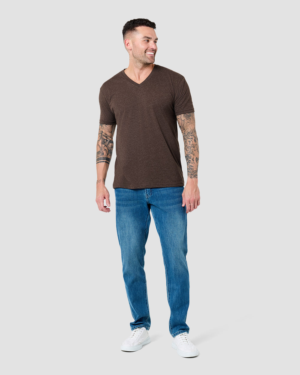 V-Neck Tee - Non-Branded-Brown-Reg-Regular-Full--Model---L