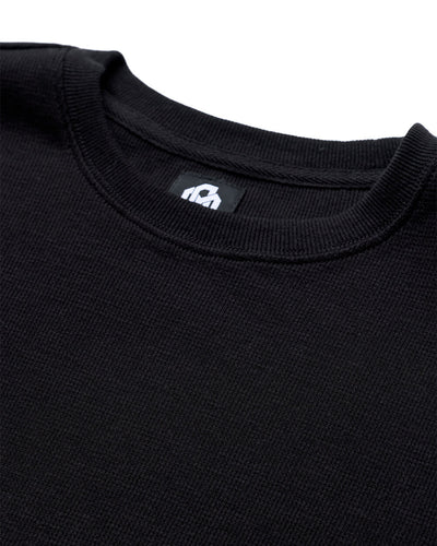 Long Sleeve Waffle Knit Crew - Non-Branded-Black-Reg-Regular-Detail--Model---L