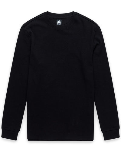 Long Sleeve Waffle Knit Crew - Non-Branded-Black-Reg-Regular-Mock--Model---L