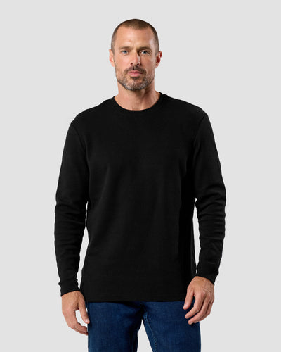 Long Sleeve Waffle Knit Crew - Non-Branded-Black-Reg-Regular-Front--Model---L