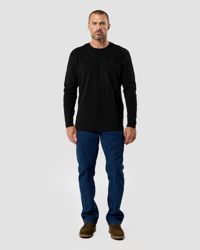 Long Sleeve Waffle Knit Crew - Non-Branded-Black-Reg-Regular-Full--Model---L