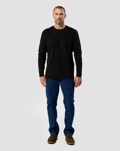 Long Sleeve Waffle Knit Crew - Non-Branded-Black-Tall-Regular-Full--Model---L