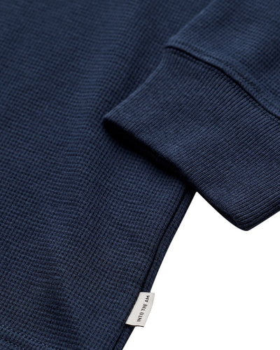 Long Sleeve Waffle Knit Crew - Non-Branded-Navy-Reg-Regular-Detail--Model---L