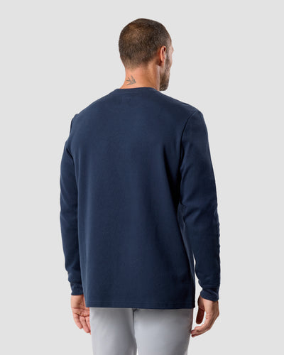 Long Sleeve Waffle Knit Crew - Non-Branded-Navy-Reg-Regular-Back--Model---L