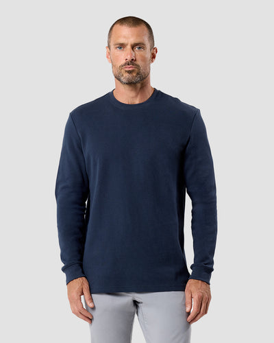 Long Sleeve Waffle Knit Crew - Non-Branded-Navy-Reg-Regular-Front--Model---L