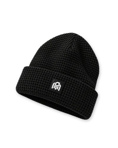 Waffle Knit Beanie-Black-Regular-Front