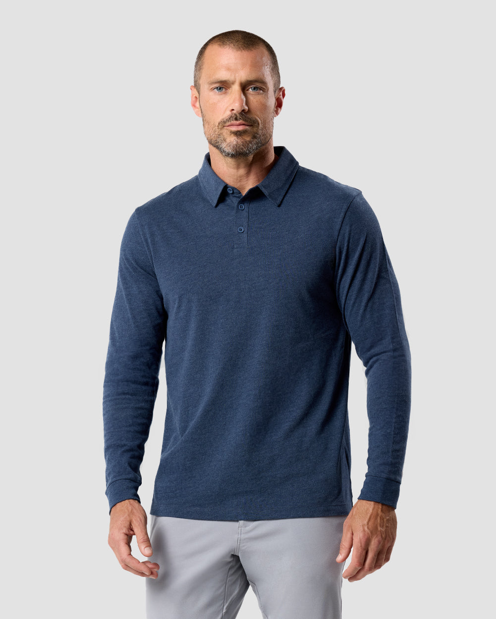 Long Sleeve Polo - Non-Branded-Navy-Reg-Regular-Front--Model---L