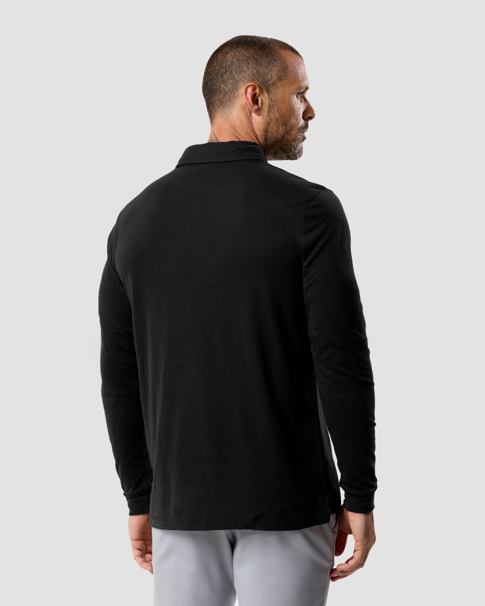 Long Sleeve Polo - Non-Branded-Black-Reg-Regular-Back--Model---L