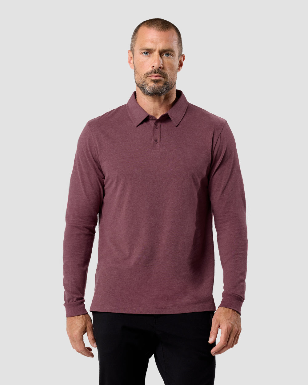 Long Sleeve Polo - Non-Branded-Maroon-Reg-Regular-Front--Model---L