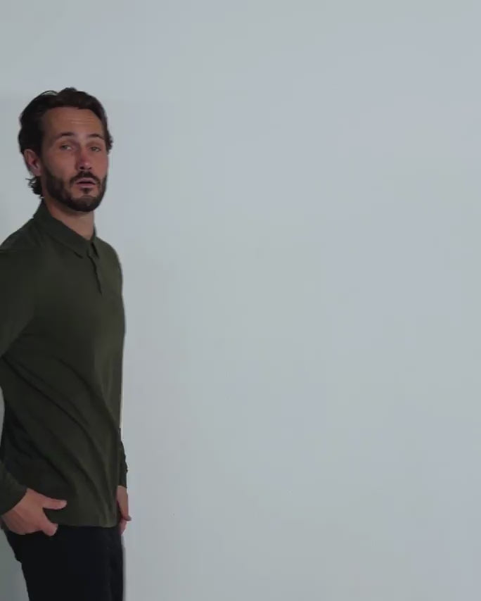 Long Sleeve Polo - Non-Branded-Midnight Olive-Reg-Regular-Video--Model---L