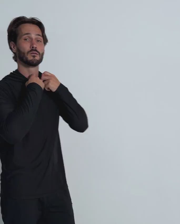 Long Sleeve Hooded Active Tee - Non-Branded-Black-Regular-Video--Model---L