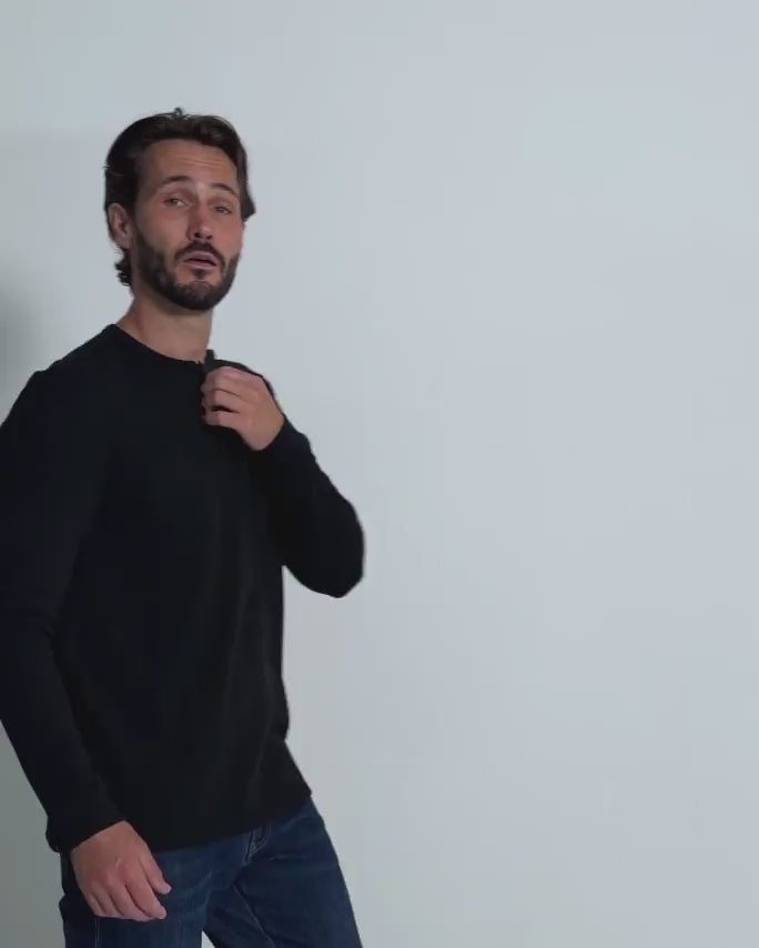 Long Sleeve Waffle Knit Henley-Black-Regular-Video--Model---L