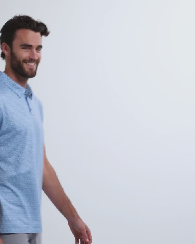 Pursuit Performance Polo-Columbia Blue Cubes-Reg-Regular-Video--Model---L