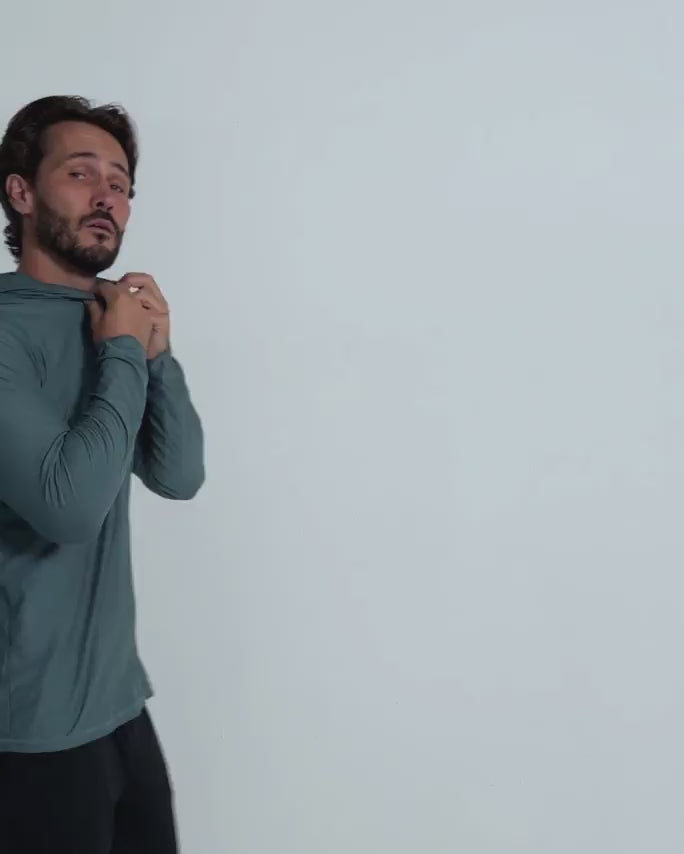 Long Sleeve Hooded Active Tee - Non-Branded-Indigo-Regular-Video--Model---L