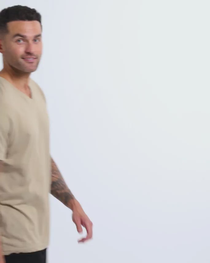 V-Neck Tee - Non-Branded-Cream-Reg-Regular-Video--Model---L