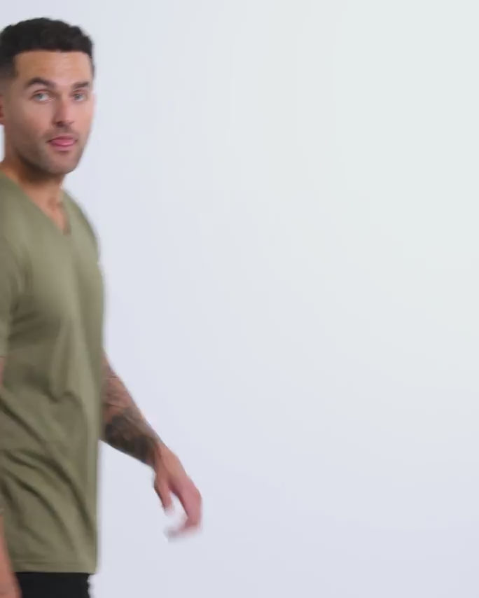 V-Neck Tee - Non-Branded-Olive Green-Reg-Regular-Video--Model---L